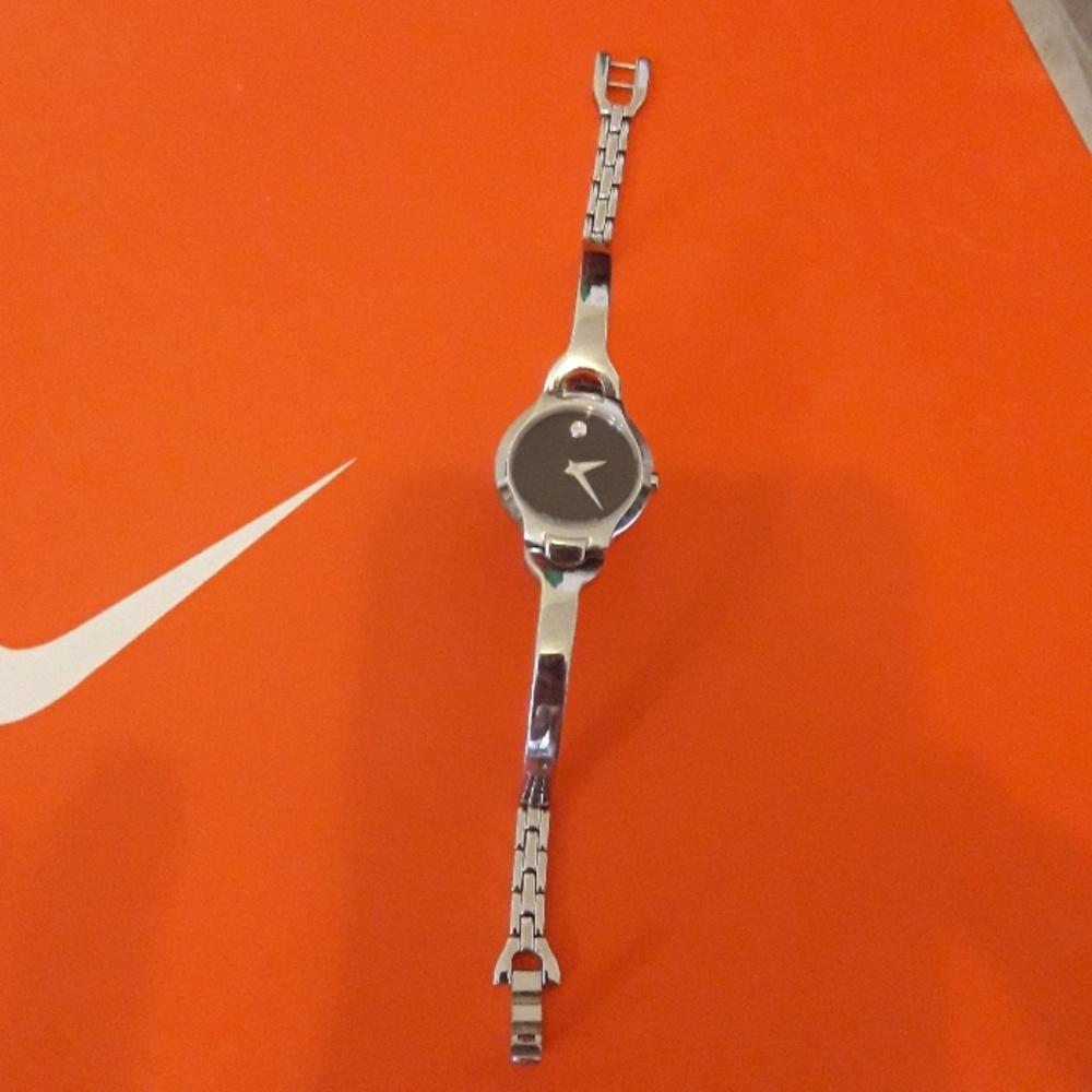 Movado Silver Bracelet Watch with Black Dial